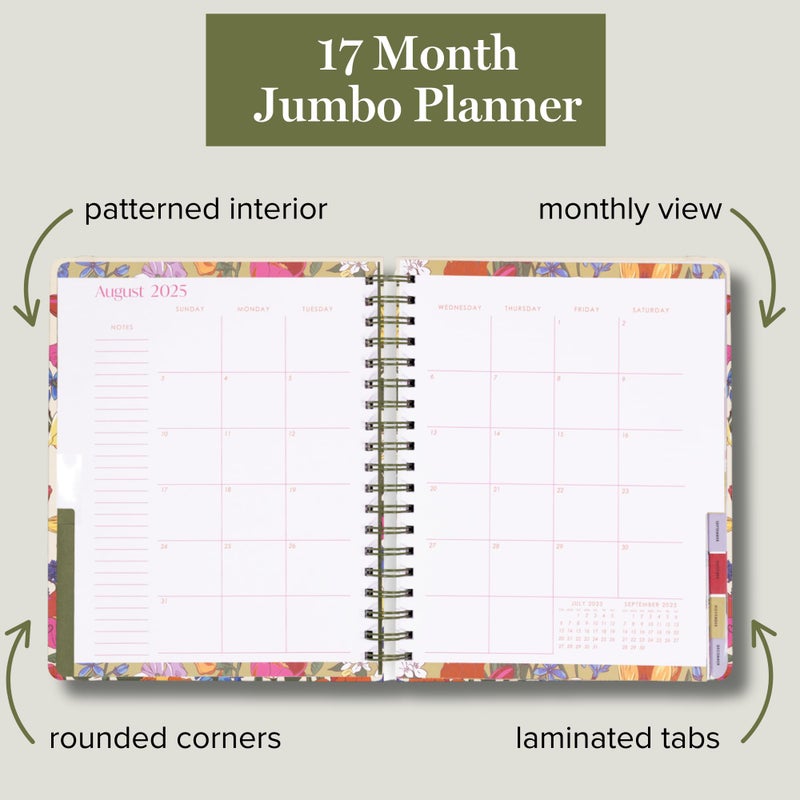Vera Bradley 2025-2026 Jumbo Planner Daily Weekly & Monthly, 17 Month Hardcover Agenda Dated Aug 2025-Dec 2026, Cute Planner with Stickers, Pockets, & Spiral Binding, Meadow Bouquet Seedpearl - Image 2
